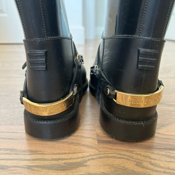 Black Jimmy Choo Rubber Rain Boots - Picture 5 of 7